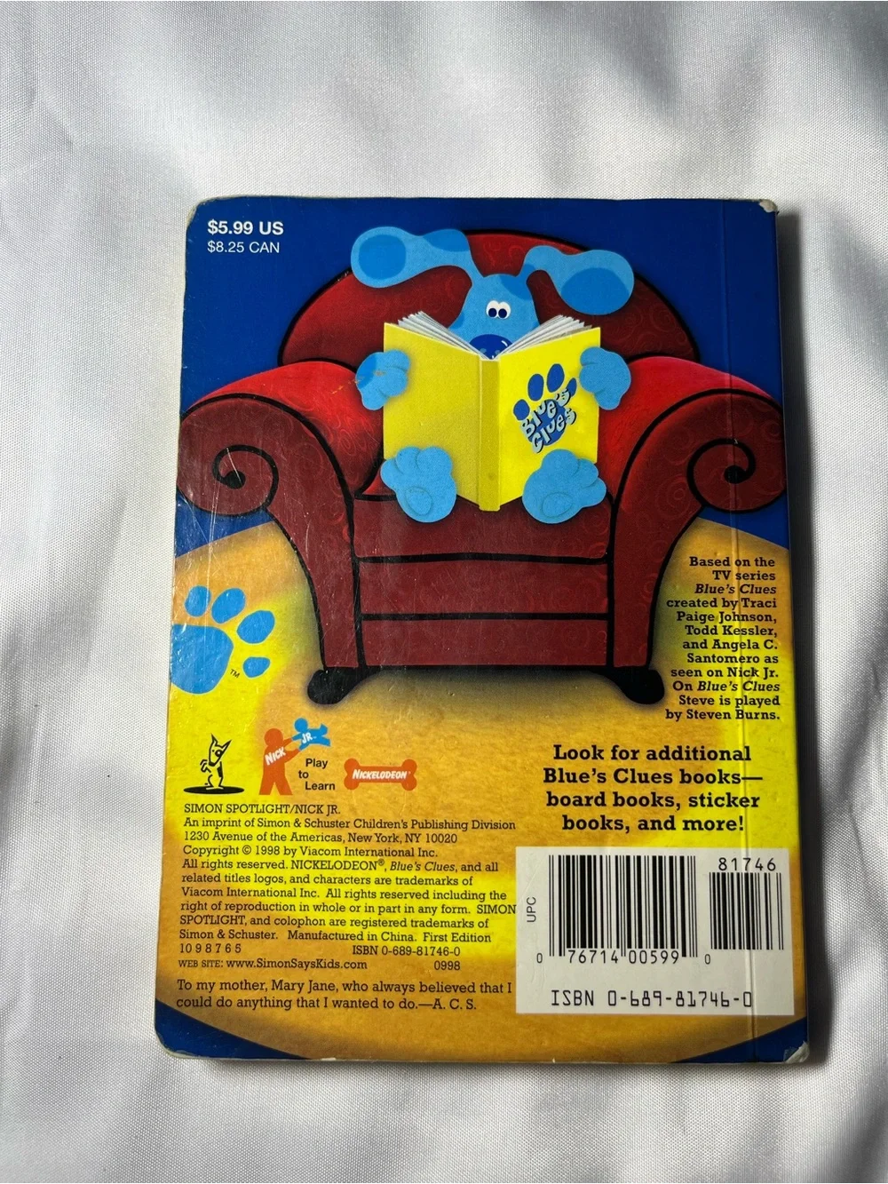 Vintage Blue’s Clues Blue’s #1 Picnic Board Book 1998 Buster Yablonsky Flap Book